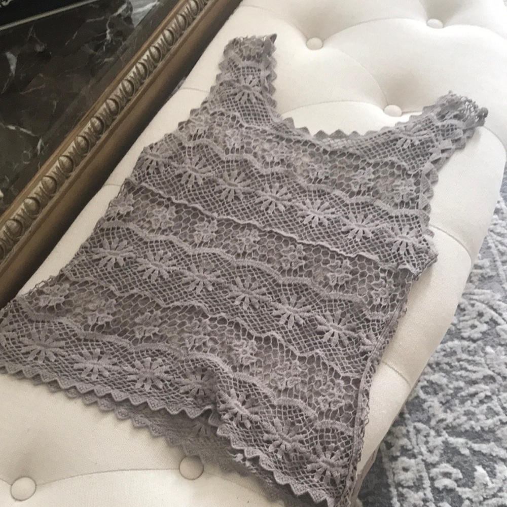 Lace Crochet Tank Top in Soft Gray